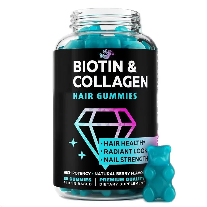 Biotin Collagen Gummies - Men'S and Women'S Hair, Skin, and Nails Contain Vitamins B1, B2, B3, B5, B7, B9 and D Keratin