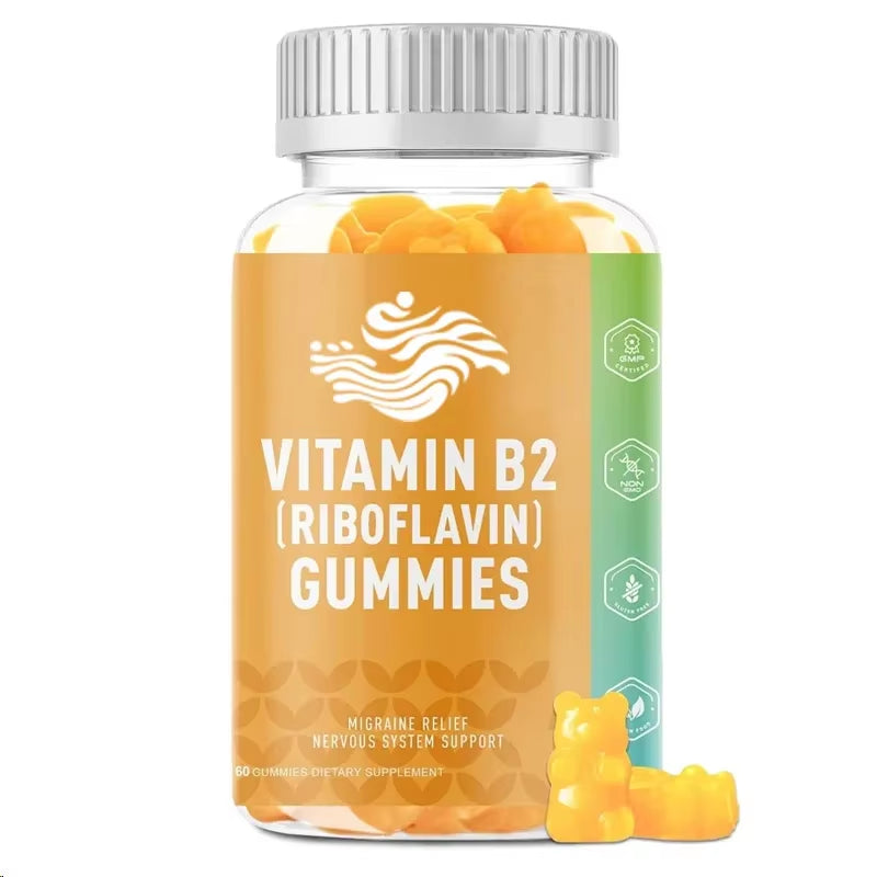 60 Capsules Vitamin B2 Gummies Riboflavin 500Mg Adult Orange Flavor, Non Gmo, Vegetarian, Pectin