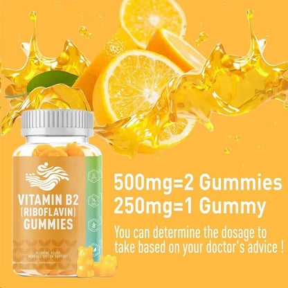 60 Capsules Vitamin B2 Gummies Riboflavin 500Mg Adult Orange Flavor, Non Gmo, Vegetarian, Pectin